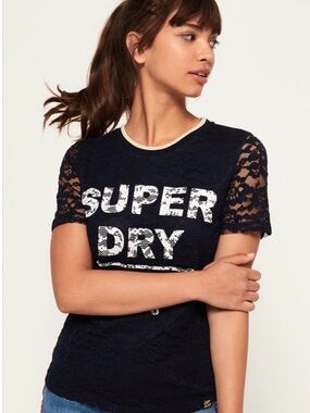 Superdry Navy Lace Overlay 'SUPER DRY NASHVILLE 1976' Short Sleeve Tee